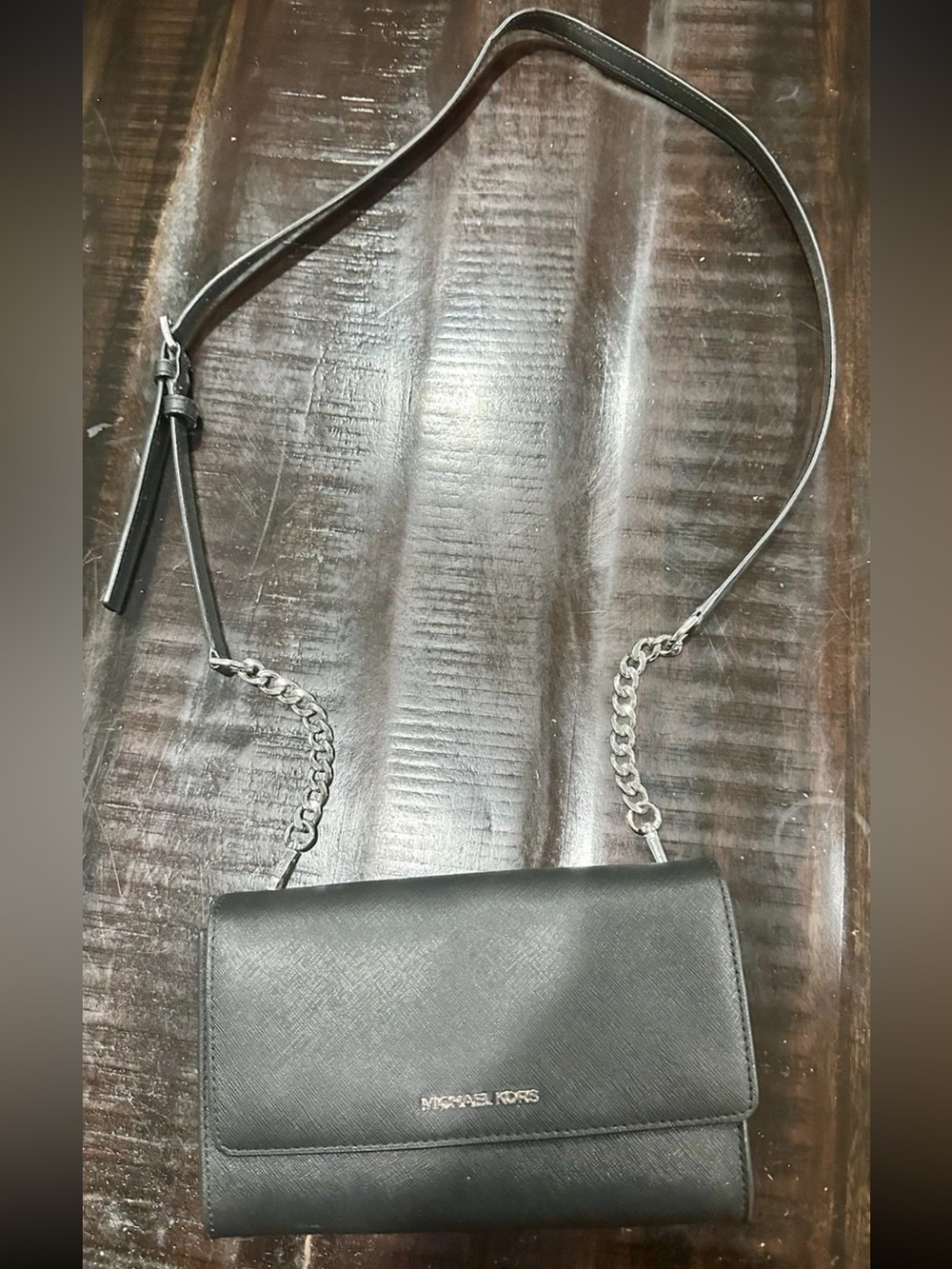 Michael Kors Black Saffiano Leather Crossbody with Chain Strap